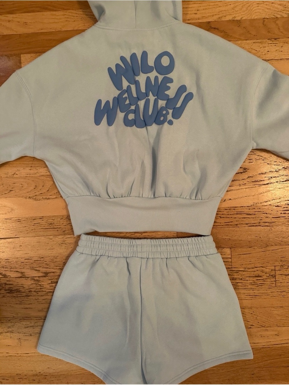 WILO Light Blue Cozy Fleece Zip Hoodie & Drawstring Shorts Set- NWT!Size M - Picture 4 of 9